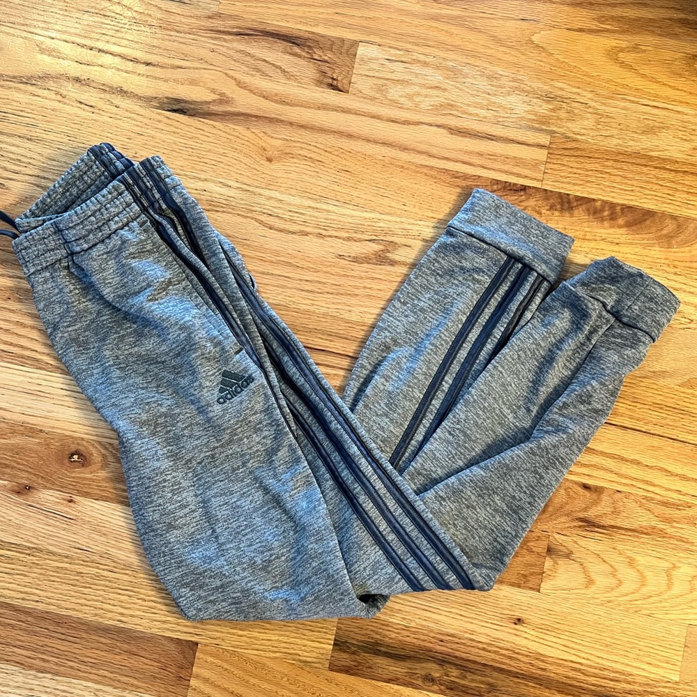 Adidas Heather Gray Joggers with Black 3-Stripe Sides